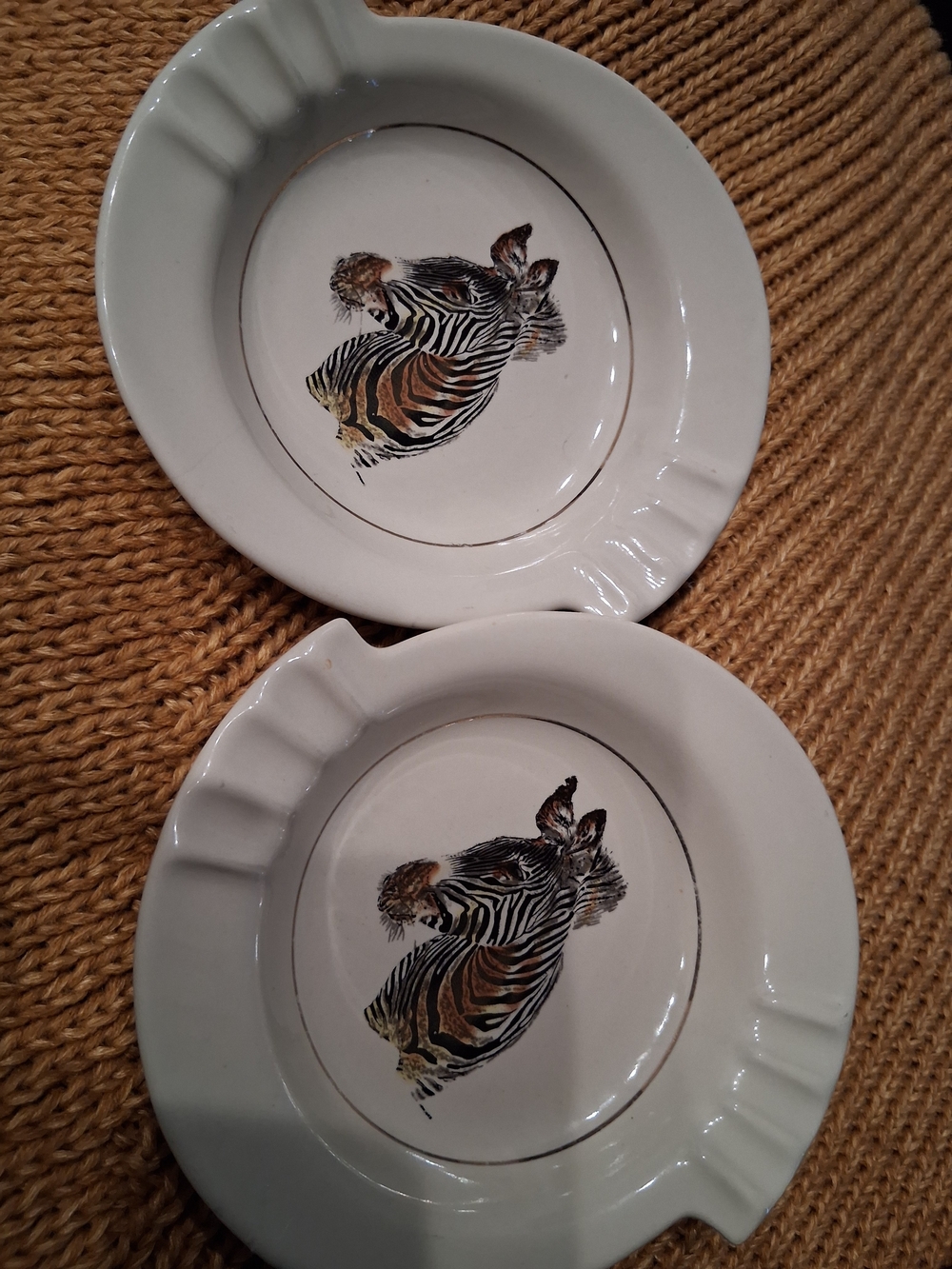 White Zebra Motif Ceramic Ashtray - Set of 2